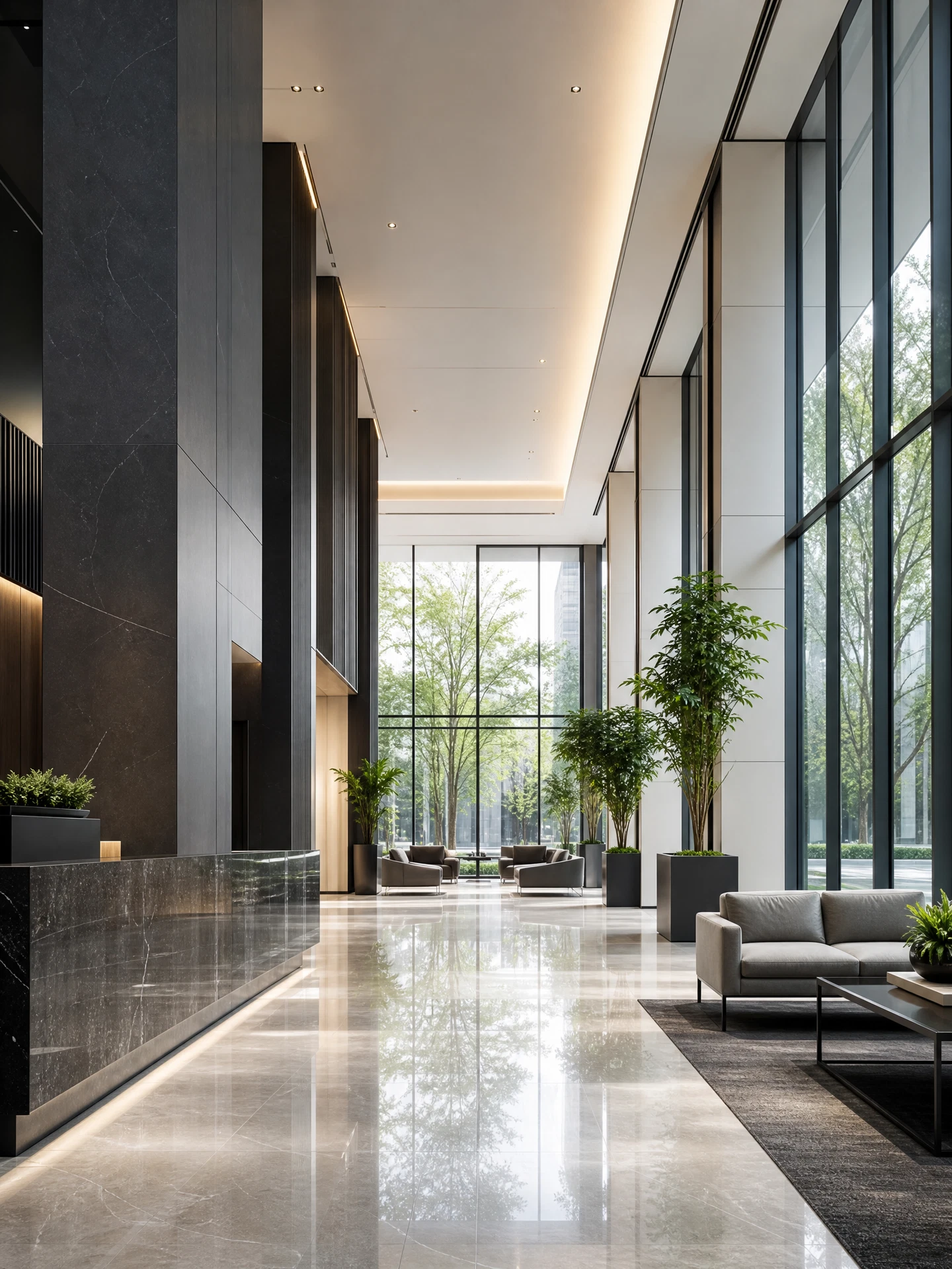 Immaculate modern commercial lobby with clean architectural lines